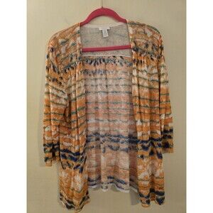 Chico's Women's Sz 3(XL) Multicolor‎ Tie Dye Boho Metallic Open Cardigan Sweater